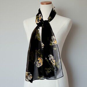 Isabella Hair Neck Scarf 58in Black Sheer Floral Head Wrap